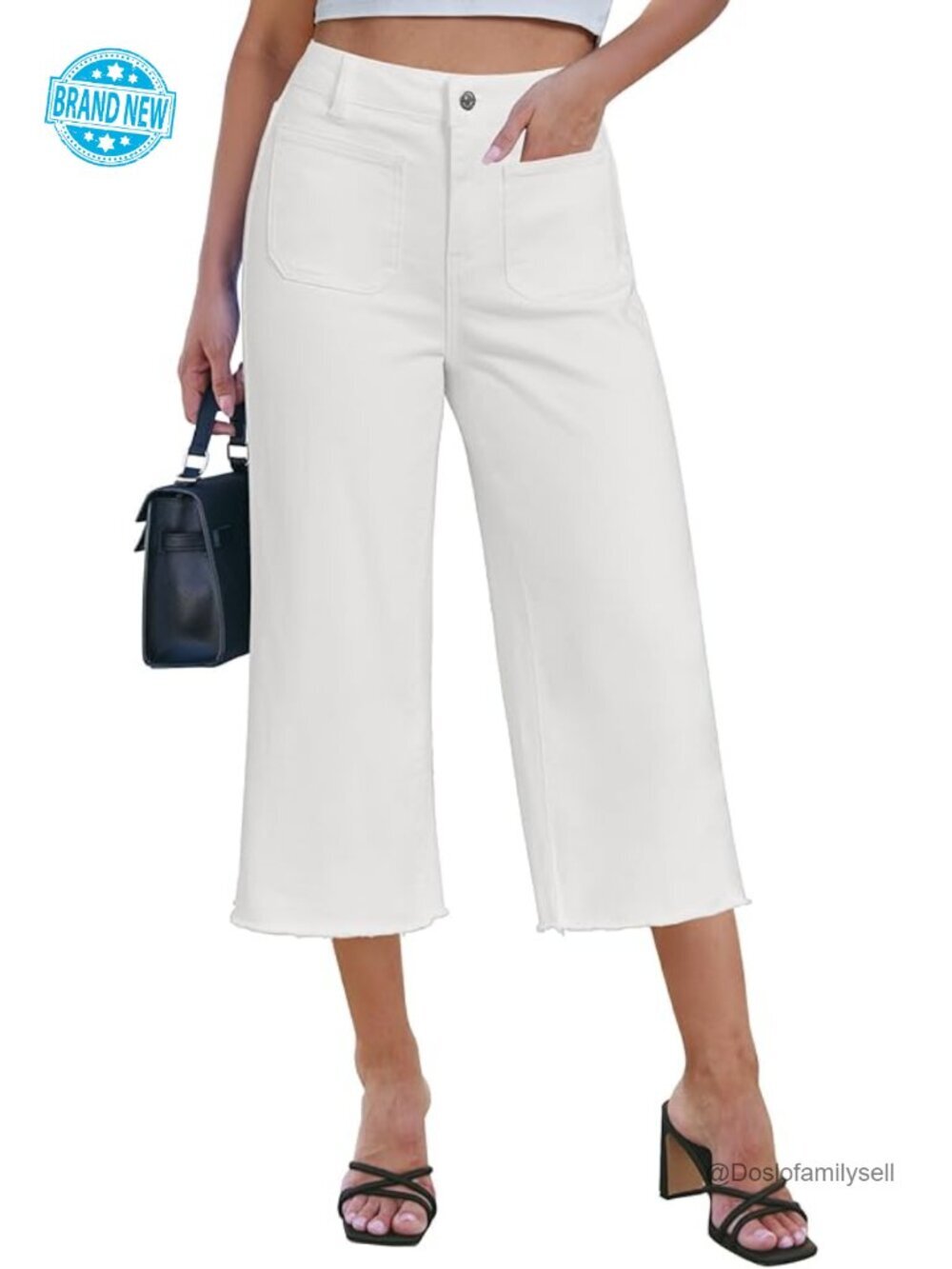 Wide Leg High Waisted Cropped Capri Jeans